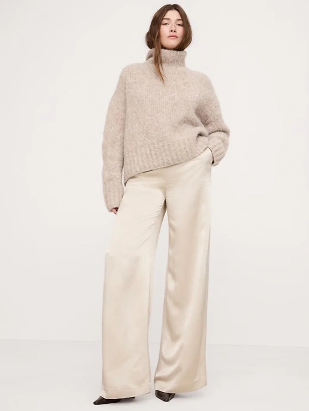 NWT Banana Republic High-Rise Wide-Leg Hammered Satin Palazzo Pant, Size 2